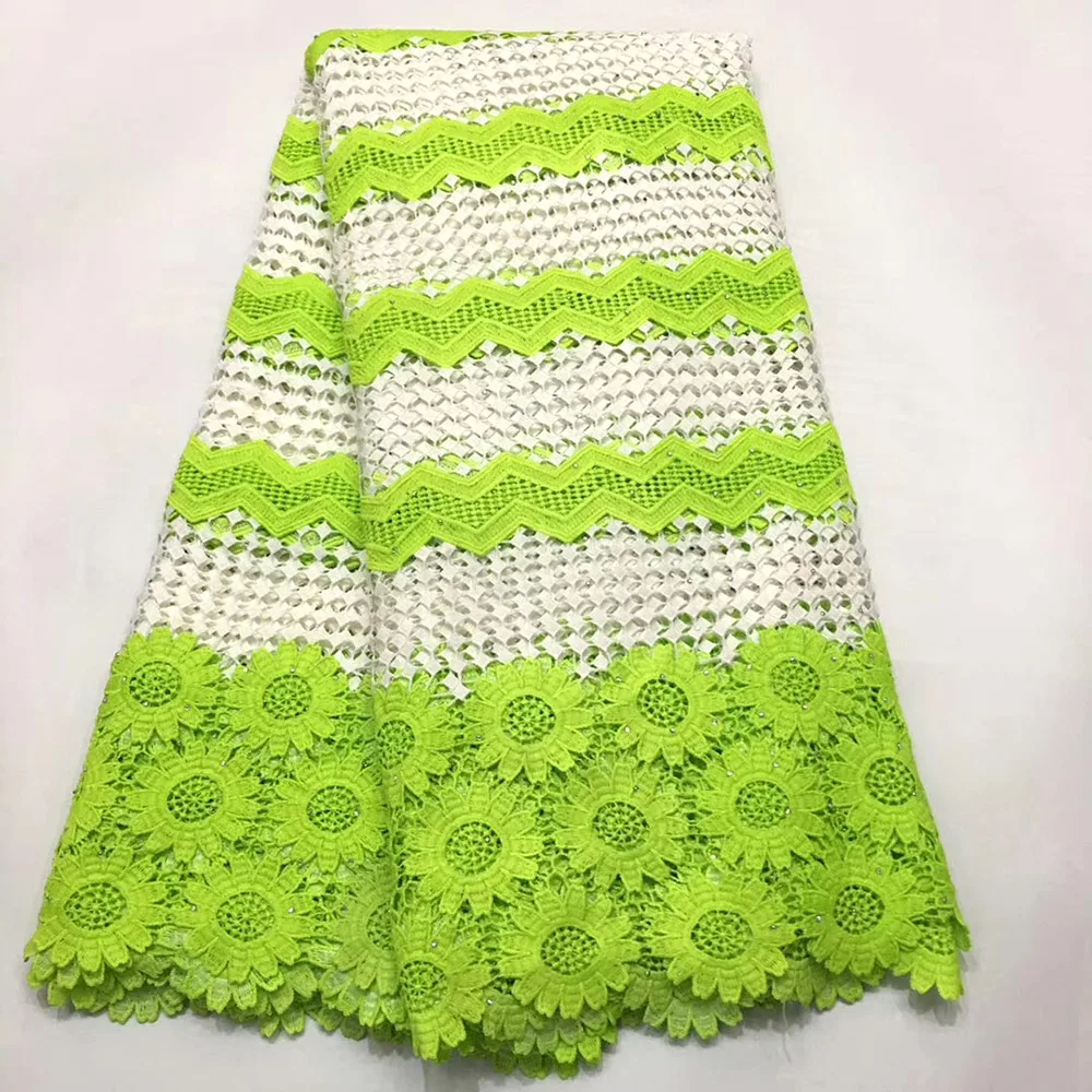 

White+Green latest Beautiful Guipure lace fabric 2019 high quality African cord lace with stones Nigerian lace fabrics