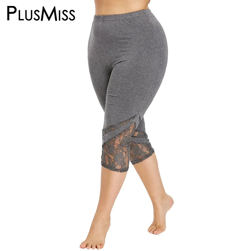 PlusMiss размера плюс 5XL 4XL Высокая талия сексуальные кружевные Капри Леггинсы