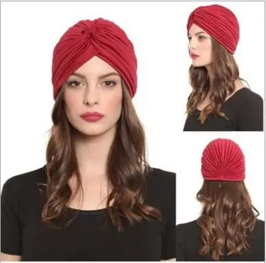 

1pcs Women India Caps Retro Headband Hijab Muslim Turban All-match Solid Pleated Headwear Vintage Beanies Hat 2016 New Cheap Hot