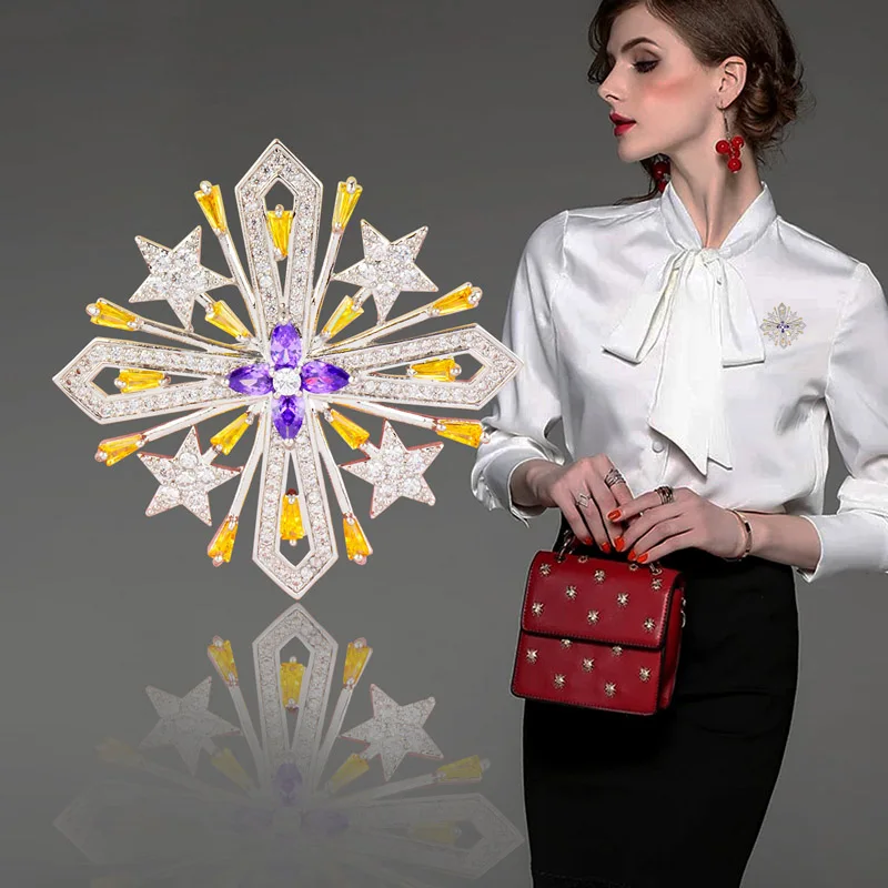 

SINLEERY Bright Purple Crystal AAA Cubic Zirconia Star Brooch Pin For Women Lady Luxury Brooch Jewelry CZ033 SSH