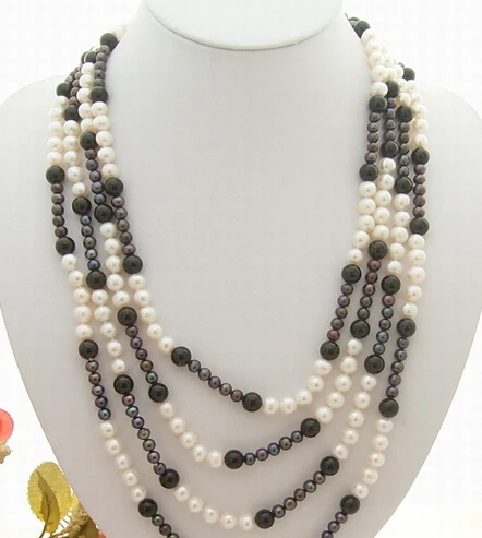

huij 003676 100'' White And Black Pearl&Onyx Necklace
