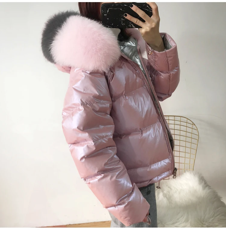Большой натуральный Лисий Мех зимняя куртка для женщин Детский пуховик с капюшоном белая утка подпушка Двусторонняя водонепроница