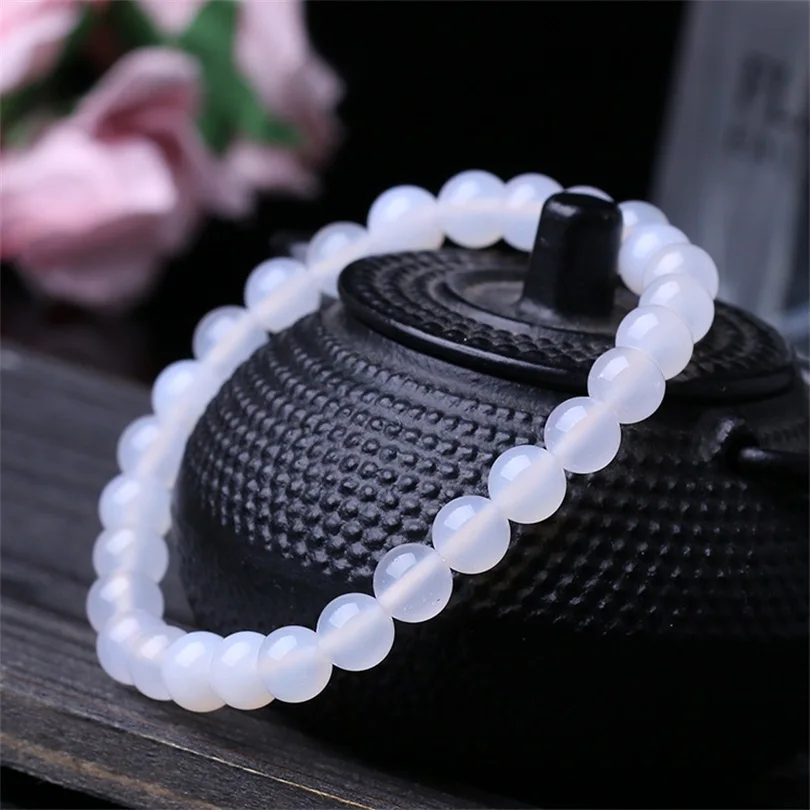 Customize Fashion Elastic White Onyx Bead Bracelets Femme White Agates