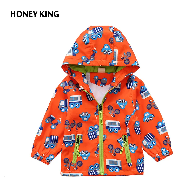 HOENYKING Children Jacket Windbreaker Breathable Hooded Car Pattern