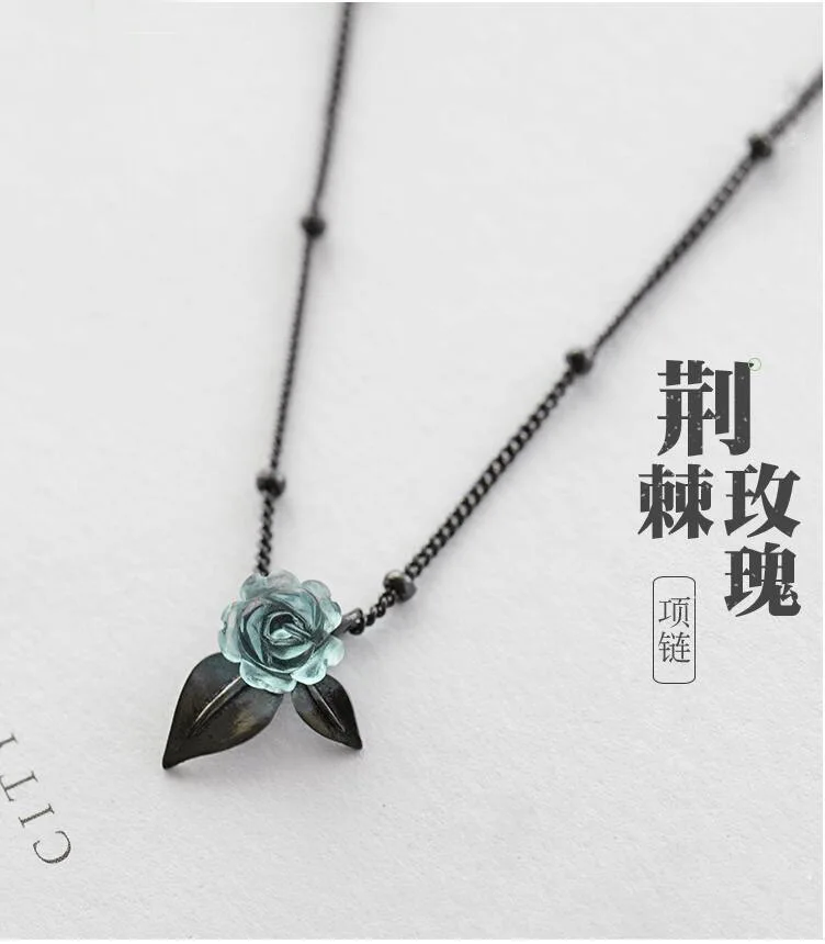 brambles cry-stal rose necklace women 100% 925 Sterling silver nacklace Jewellery Clavicle chain pendant charms gift