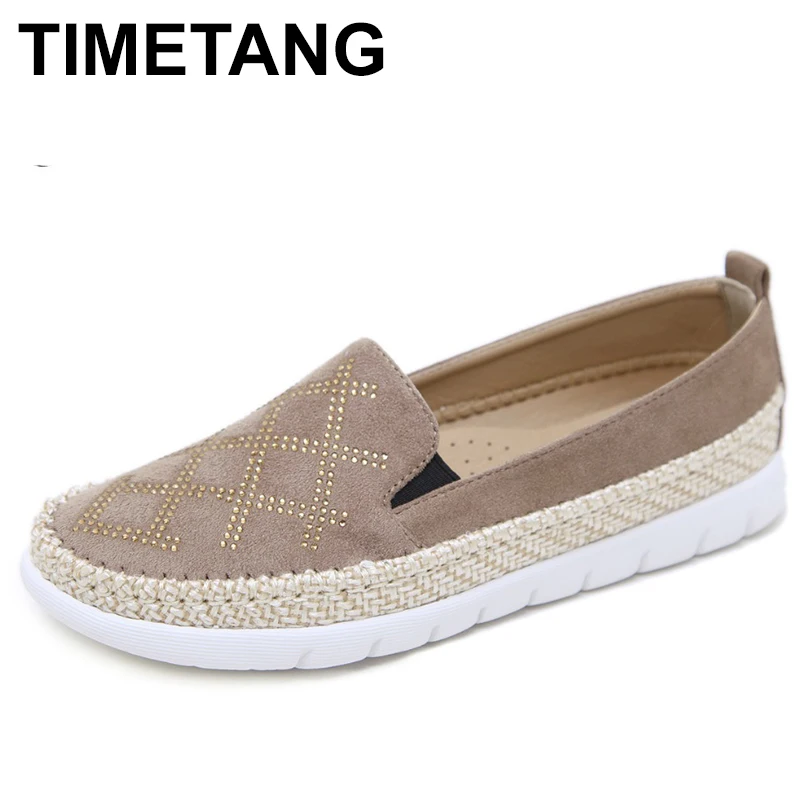 

TIMETANGWomen Casual FlatShoes Woman Slip on Straw hemp rope Fashion Sneakers Crystal Fisherman Loafers Boat Lazy Soft ShoesE514