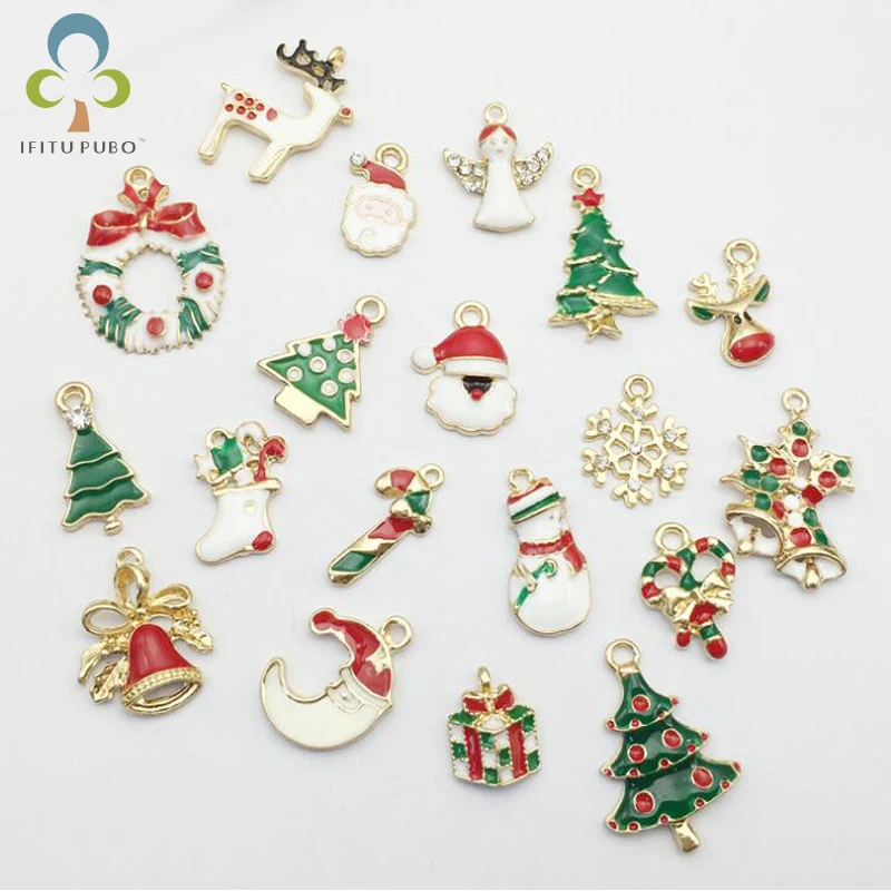 

19Pcs/lot Multi-option Christmas Design Silver-tone Mix Unique Enamel Christmas Charms Pendants For Necklace Jewelry Making GYH