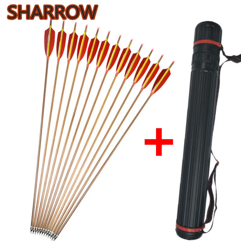 

12Pcs 30" Archery Pure Carbon Arrows Spine 340 5" Feather Carbon Arrow With Arrow Quiver For Bow Shooting Training Accessories