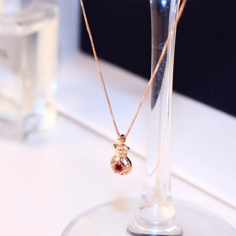 

2019 New Money Bag Stack Hollow Out Cash Pendant Necklace Chain Charm Rose Gold Color Pendant Cubic Zircon Jewelry For Women