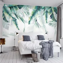 Nordic wallpaper simple hand-painted banana leaves TV background high-end wallpaper mural Nordic wallpaper simple hand-painted banana leaves TV background high-end wallpaper mural