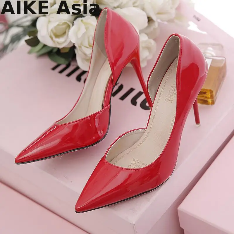 

2018 Summer Women Pumps Fashion Sexy High Heels Shoes Pointed Toe Thin Heel Ladies Wedding Side hollow 12 cm/9cm Leisure