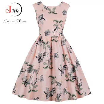 

Pink Summer Dress Women 2019 Floral Print Vintage Dresses Sexy Sleeveless Party Dress Plus Size A-Line Casual Beach Dress Robe