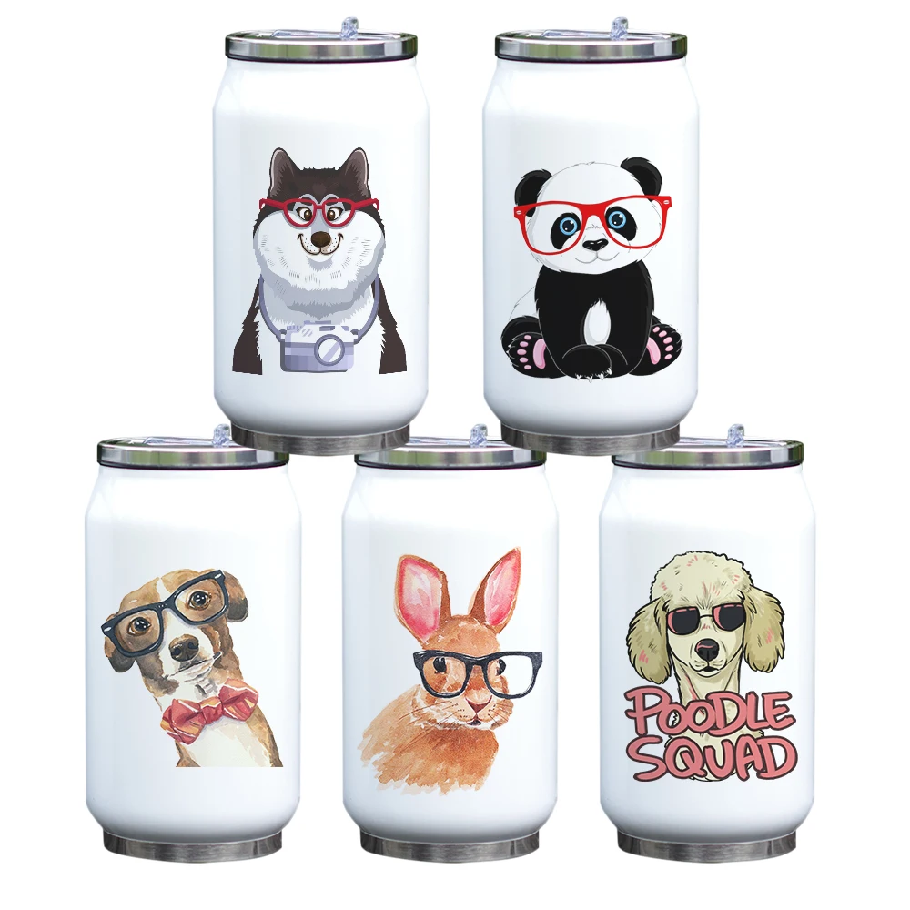 

Cola Can Shape Thermos for Girls 330ml Cool Animals with Glasses Unique Design Vacuum Bottle Insulated Stainless Steel Bottle