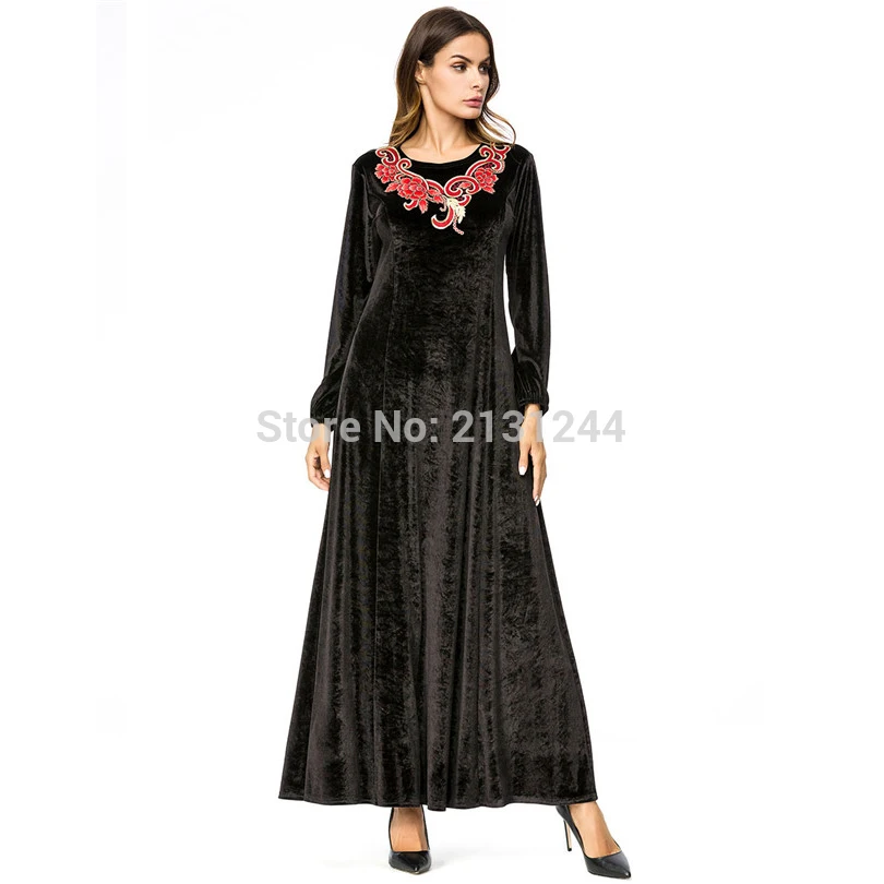 

Women Plus Size Velour Dress Elegant Wedding Party Night Club Christma With Long Sleeve Warm Muslim Abaya Dress In Winter