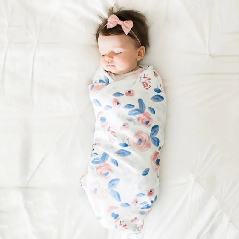Baby Cotton Blankets Printed Sleeping Baby Wrap Newborn Baby + Headband