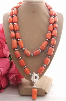 

N101701 40" 12x20MM Pink Coral Pendant Necklace