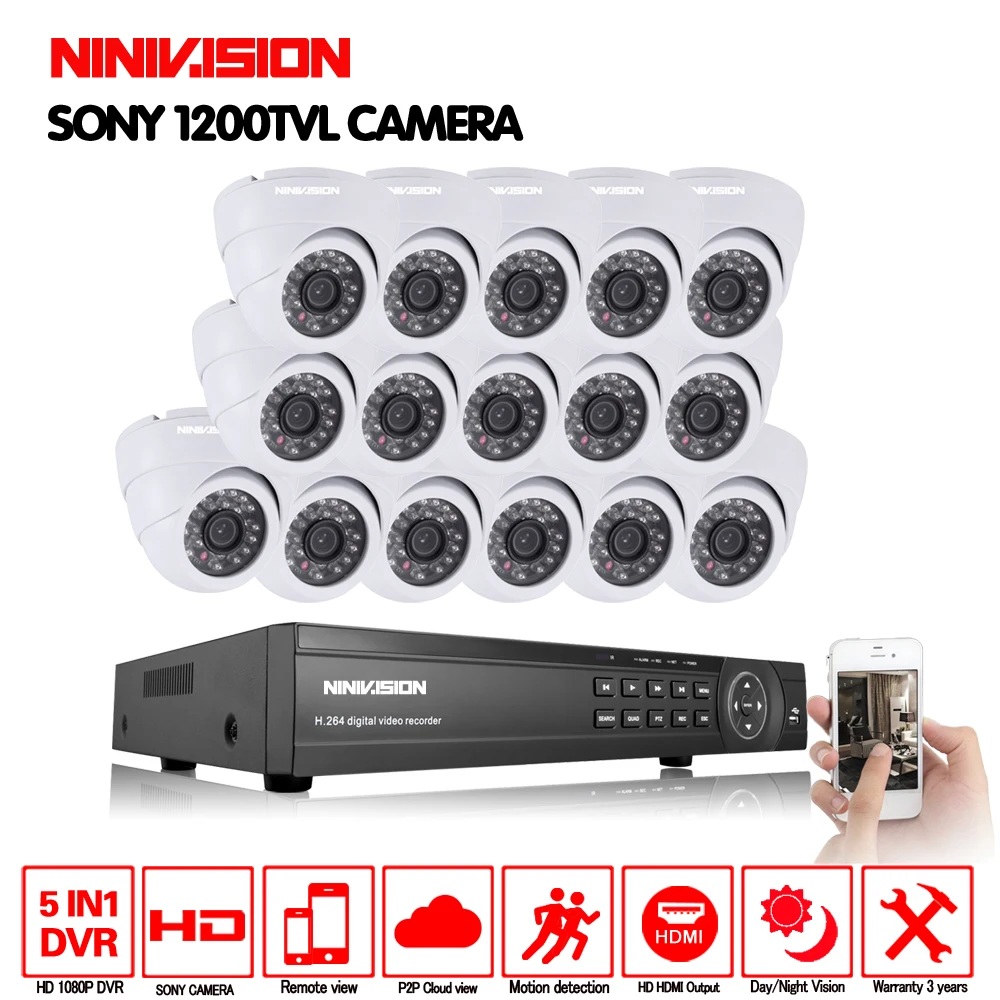 

1080P 16CH CCTV DVR System AHD DVR CCD 1200TVL 1.0Megapixels 1280*720P indoor IR Security Camera 2000TVL Camera Security System