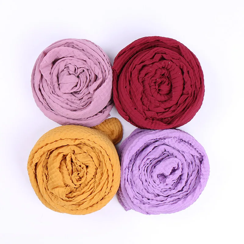 

Fashion glitter scarf bubble chiffon hijab shiny pleated scarves shawl muslim hijabs solid color headband 20pcs/lot