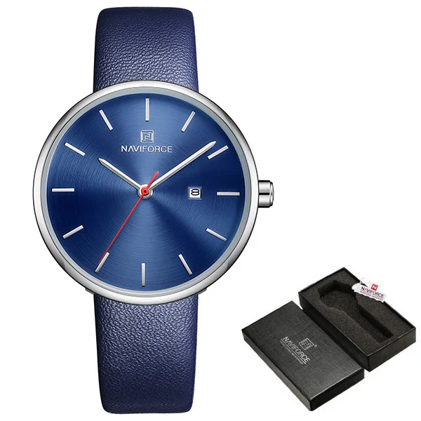 Naviforce женские часы модные роскошные кожаные наручные кварцевые часы женские наручные часы Reloj Mujer Часы Relogio Feminino - Цвет: BlueBlue-Box