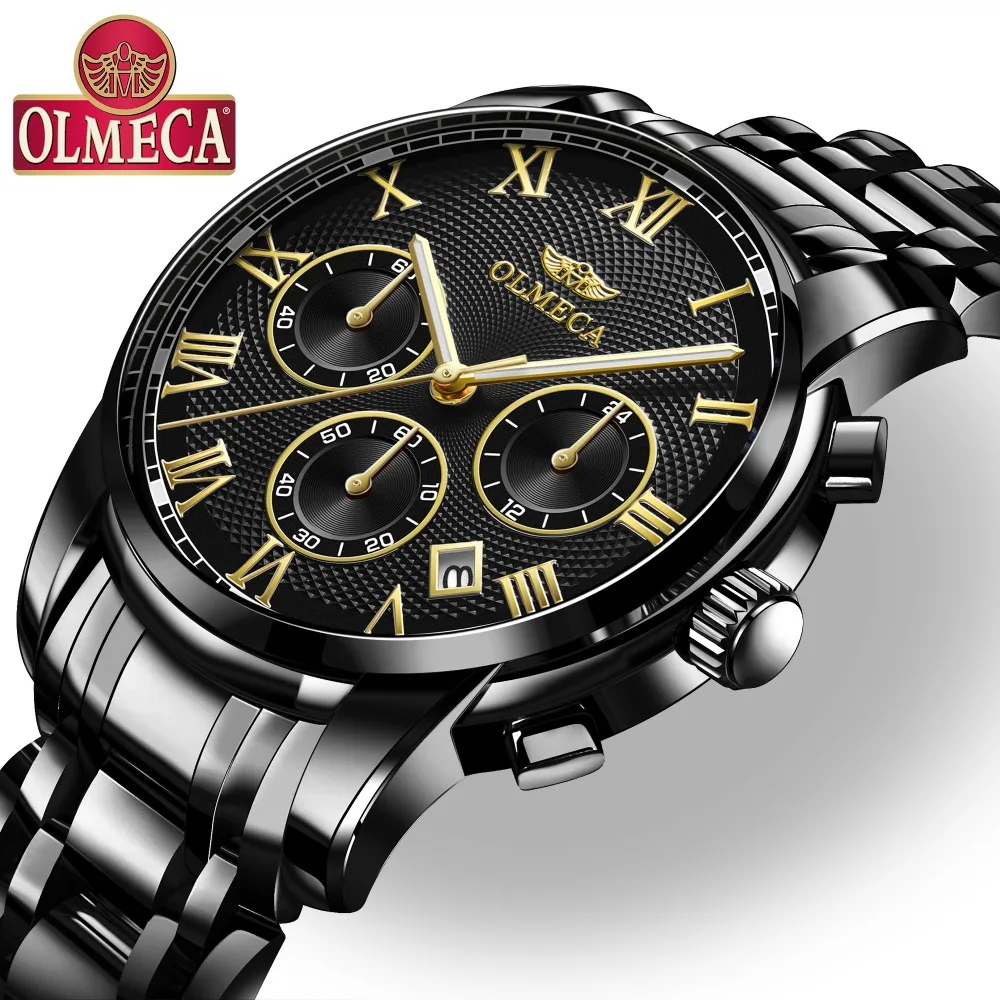 

OLMECA Men Watches Luxury Brand Chronograph Men Business Watches Rome Waterproof Full Steel Quartz Men's Watch Relogio Masculino