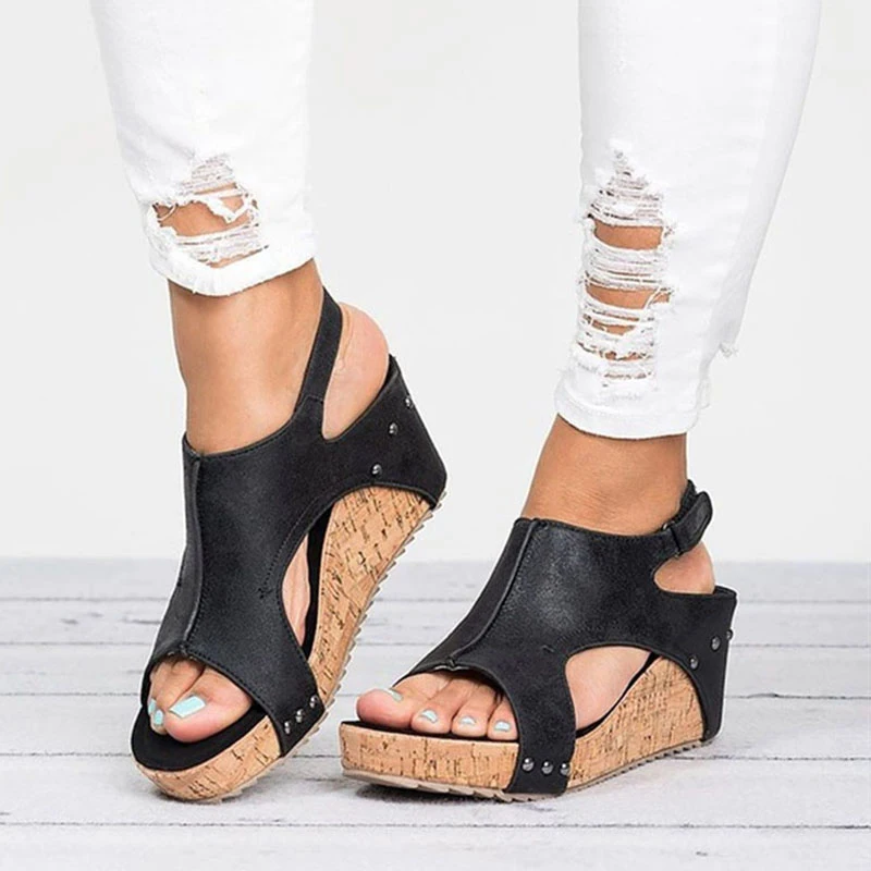 دروبشيبينغ النساء الصنادل 2019 أسافين أحذية صنادل أرضية المرأة الكعوب Sandalias موهير الصيف أحذية جلدية إسفين الكعب