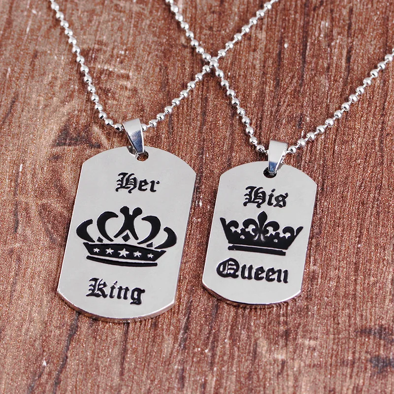 Fashion Silver her King his queen lovers crown antique Letter Pendant