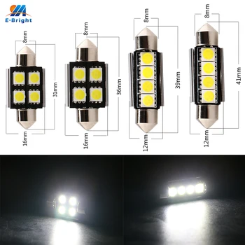 

YM E-Bright 2 PCS C5W Canbus 5050 4 SMD Festoon 4 led Car Light Bulbs License Plate Error FREE 31mm 36mm 39mm 41mm Pure White