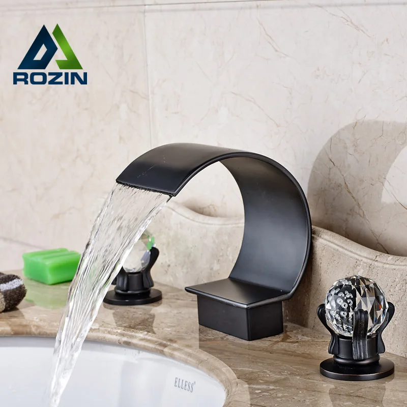 

Creative Oil Rubbed Bronze Washbasin Mixer Faucet Waterfall Two Handle Bathroom Mixer Taps