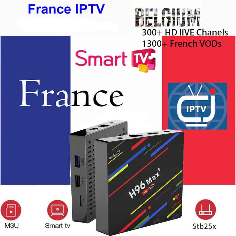 

French IPTV H96 MAX+ Android TV BOX 9.0 2G ram 16G rom 1200+ IPTV Subscription Sweden spain Europe USA Canada M3U Android box