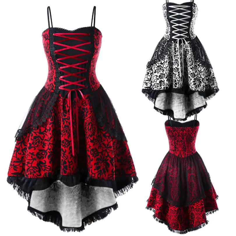 New FAshion Women Spring Autumn Casual Daily Vintage Strappy Lace Up Fit And Flare Ladies Punk Vintage Party Dress #4F10 (1)