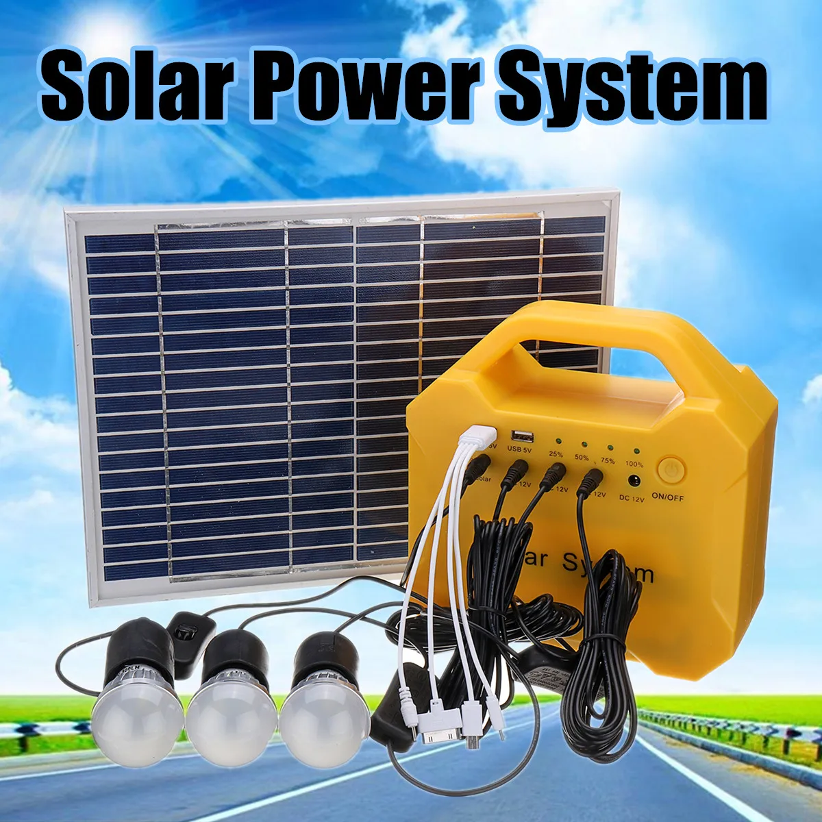 

18V USB Charge System Solar Panel Power Storage Generator LED Light Home Outdoor Large Capacity Battery Energy Saving Camping