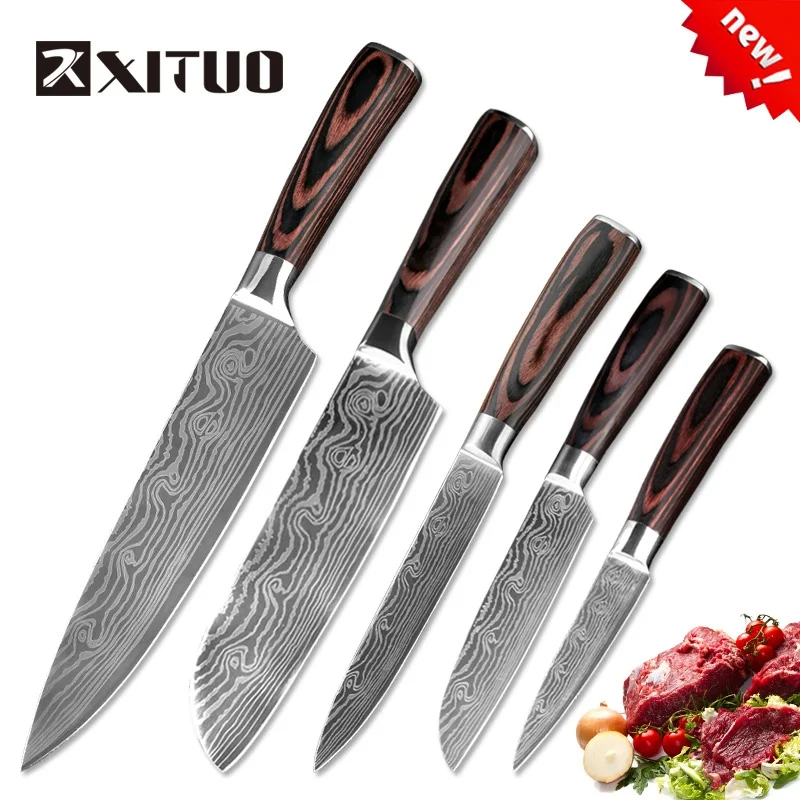 XITUO Razor Sharp Kitchen Knives Paring Utility 2*Santoku Slicing Chef