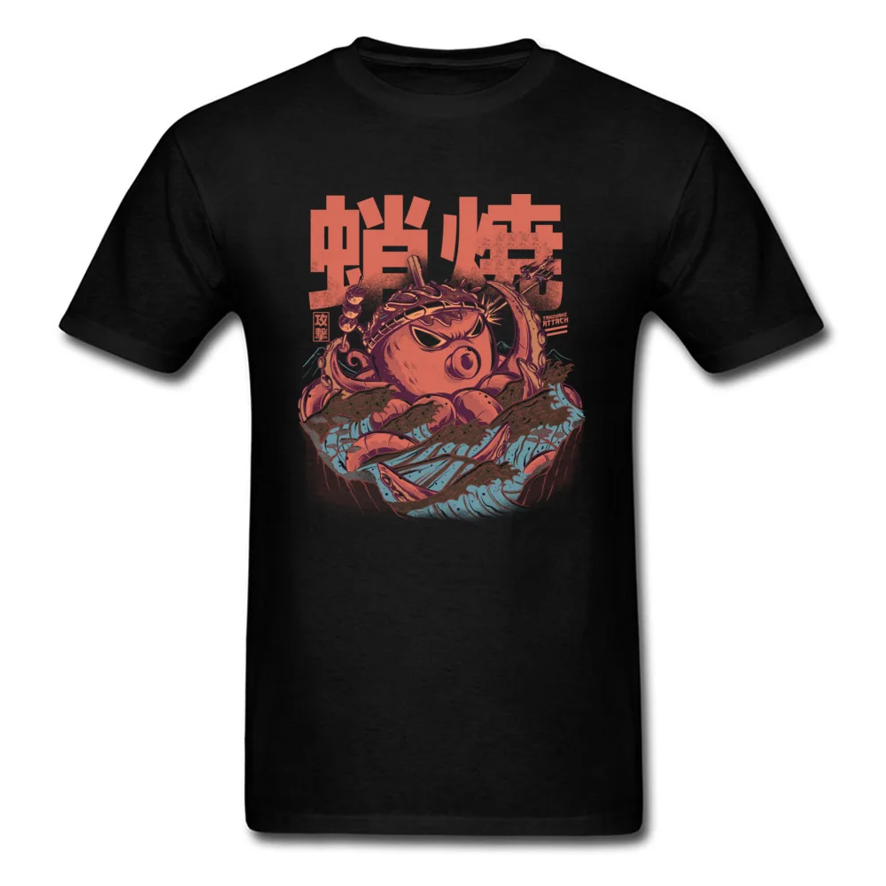 Funny Male Tshirts Crewneck Short Sleeve 100% Cotton Takoyaki Attack Tops T Shirt Casual Tops T Shirt Wholesale Takoyaki Attack black