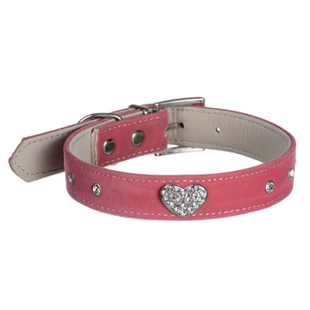 

Fashion Crystal Studded Dog Collar Pink Black Red Velvet Leather Diamante Heart Accessory Small Puppy Pet Products