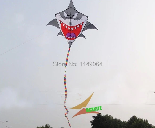 

free shipping high quality 2m blue shark kite with10m tails handle line ripstop nylon fabric kite weifang hcxkite factory toys
