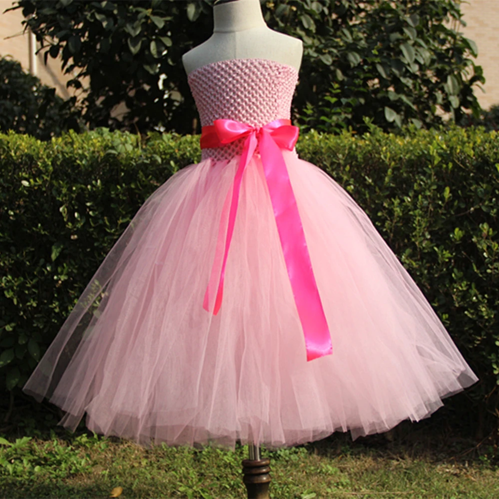 Hermoso vestido rosa de tutú para niñas, tutú de tul de ganchillo esponjoso con lazo de vestidos de fiesta baratos para niños|girls pink|dress kidstutu dress - AliExpress