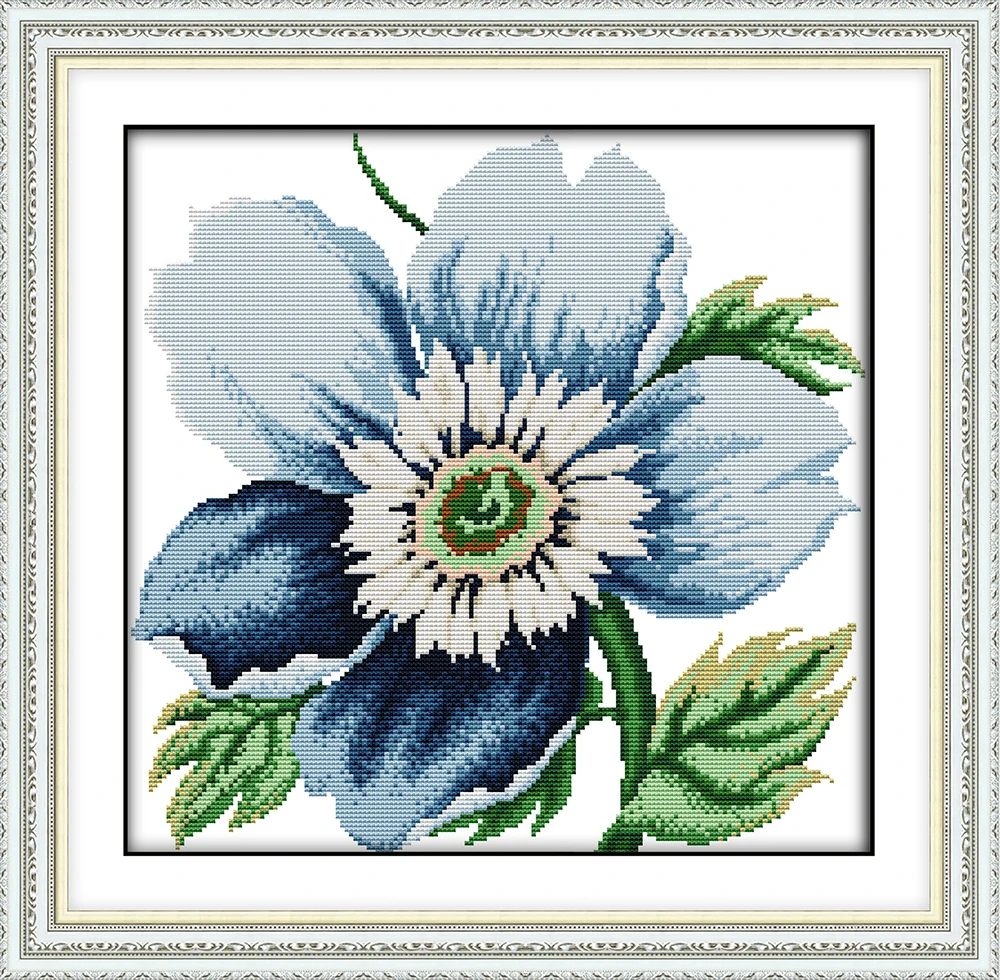 Blue flowers cross stitch kit aida 14ct 11ct count printed canvas stitches embroidery DIY