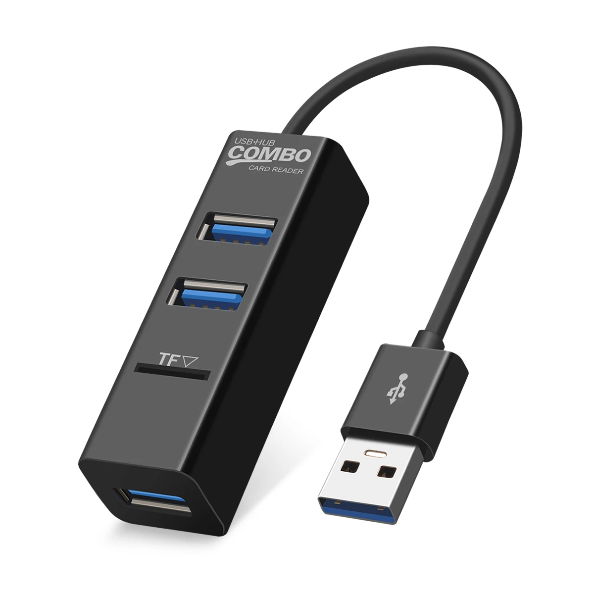 Мини 3 порта usb-хаб USB 2,0 концентратор разветвитель TF кард-ридер адаптер для ноутбука настольная периферийные устройства Компьютерные аксессуары высокая скорость - Цвет: Black