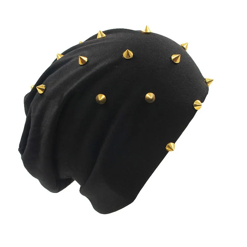 

Free Shipping 2018 New Black Stud Rivet Beanies Hat For Men Women