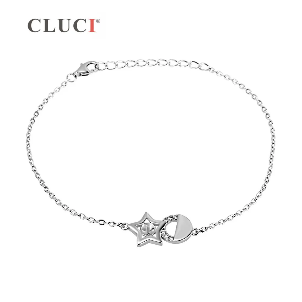 

CLUCI lobster clasp 925 sterling silver pearls bracelet accessary five-pointed star Bracelet/Bangle for Women Wedding SB047SB