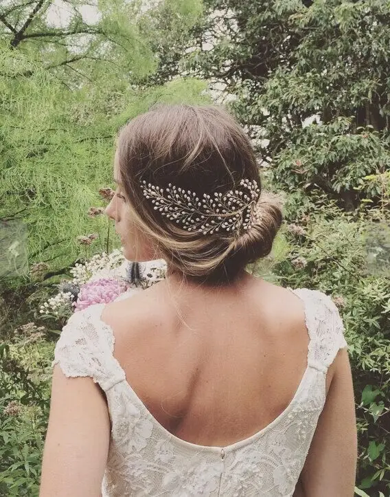 

copper handmade pearl leaves shape hair comb for brides wedding hair jewelry