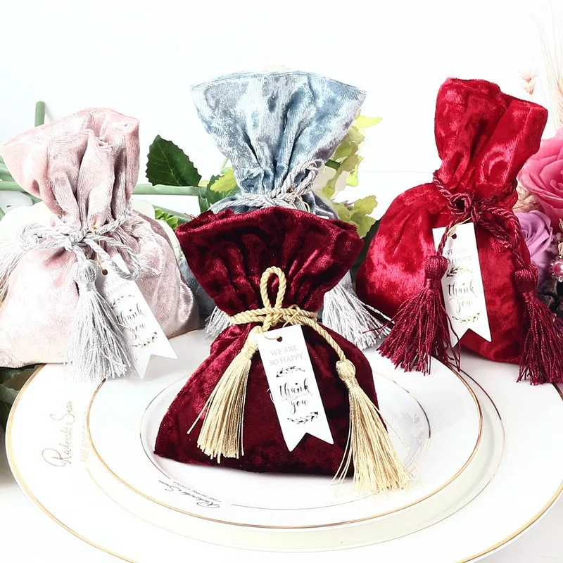 Красочный бархатный Подарочный мешочек с кисточкой Свадебный подарок конфетная сумка Подарочная упаковка для сладости, шоколад сумка для гостей свадьбы