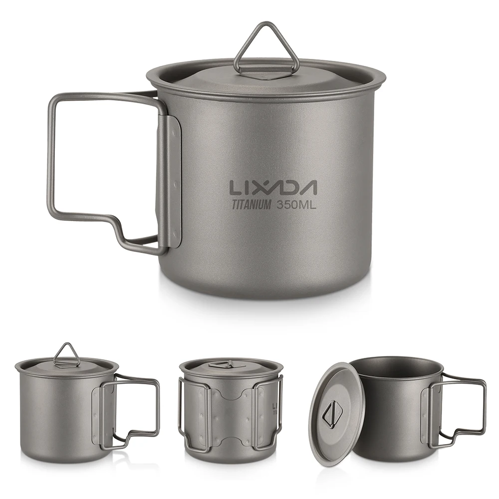 

Lixada Titanium Flatware Set Folding Spork Spoon Water Cup Mug Tableware Outdoor Cookware Dinner for Travel Camping