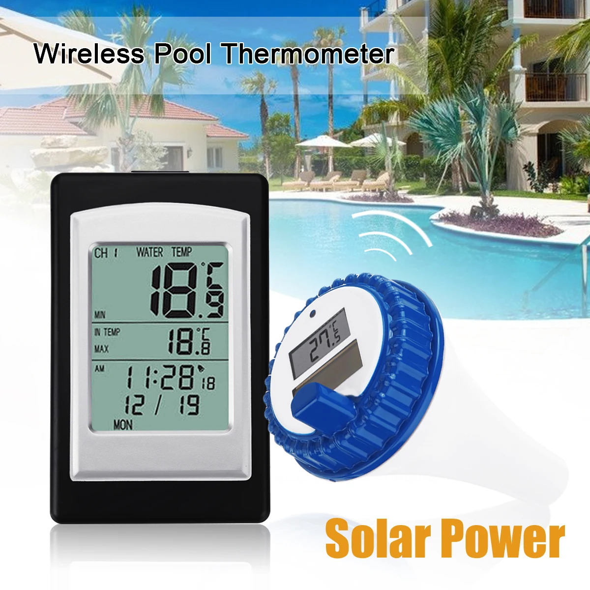 

Wireless Waterproof Pool Tub Pond Spa Thermometer Digital LCD Floating Receiver Temperature Transmitter Time Alarm Calendar