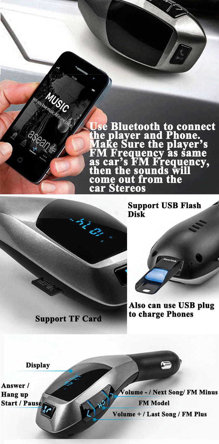 1pc Seeyule Car Fm Transmitter Modulator Music Player Wireless Bluetooth Hands Free Phone Call Audio Usb Charger Accessories Car Mp3 Player Car Mp3 Player Wirelesscar Mp3 Aliexpress