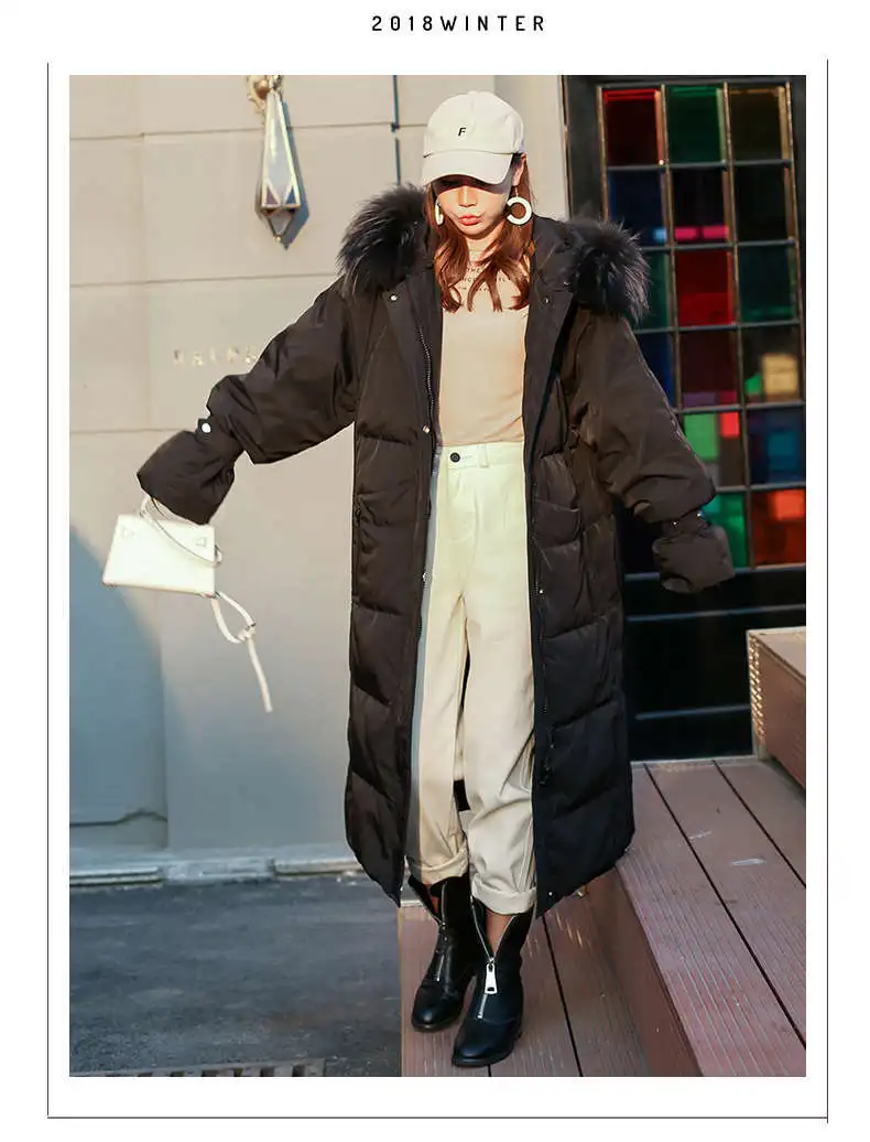Новое корейское женское пуховое пальто средней длины розового цвета с большим воротником из натурального меха, толстые теплые зимние женские куртки с капюшоном, верхняя одежда 778