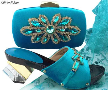 

Ladies Italian Shoes and Bag Set Decorated With Crystal Gold Shoes With Matching Bag for Women High Quality Party Sets B89-22