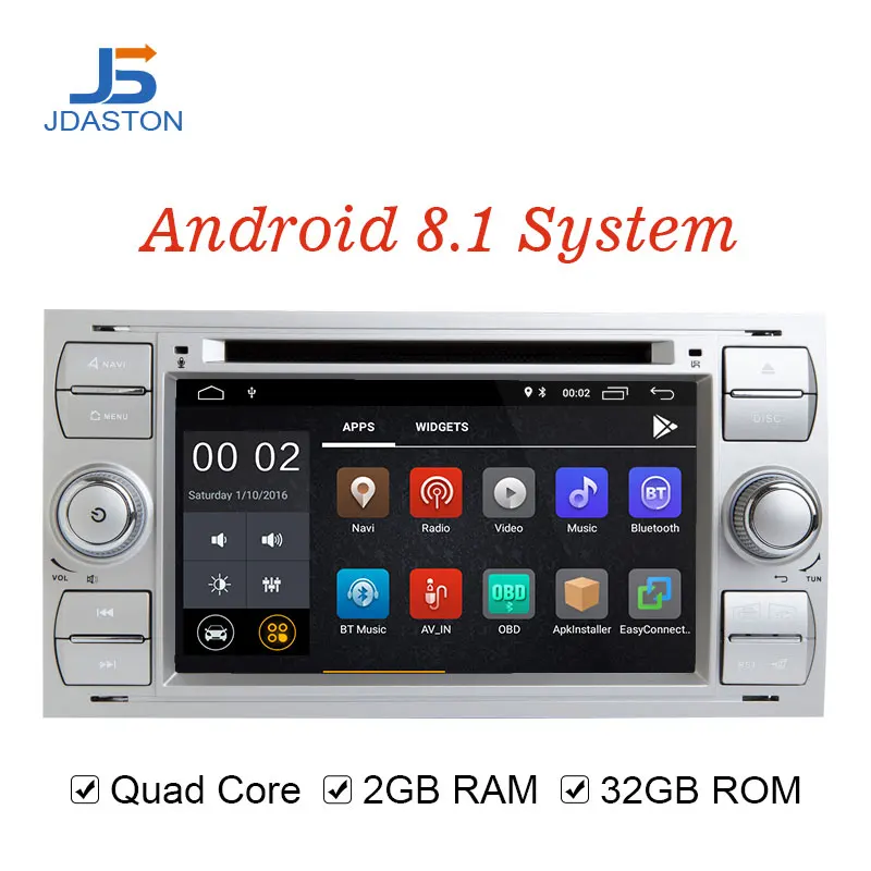 Sale JDASTON Android 8.1 Car Multimedia Player For Ford Mondeo Focus Transit C-MAX S-MAX Fiesta 2 Din Car Radio GPS Navi DVD 2G+32G 0