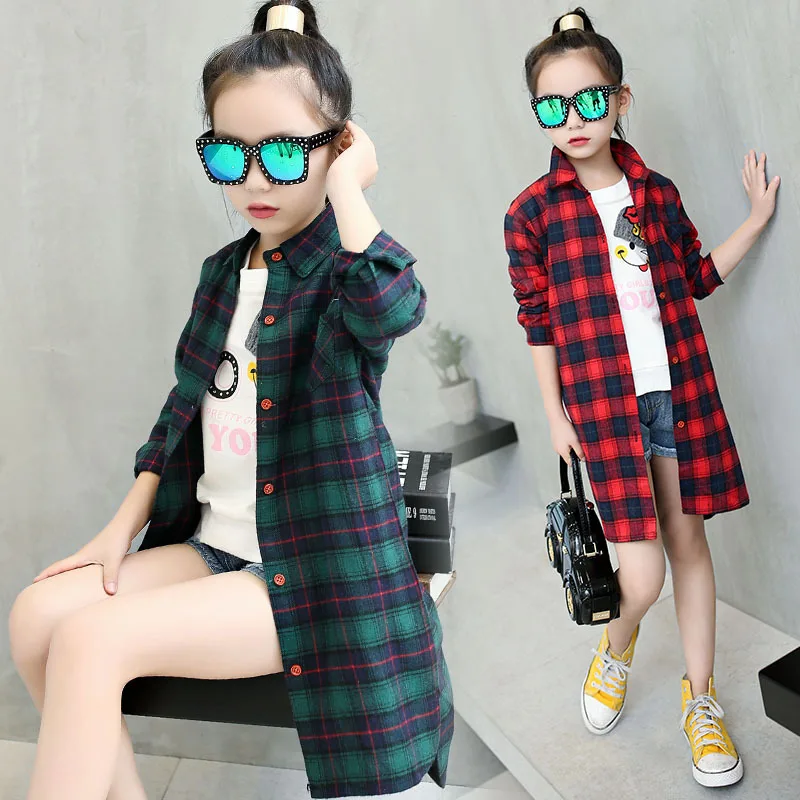 

2015 New Autumn Winter Fashion Shirt Plaid Blouse Girls Clothes Slim Tops Casual Children Clothing 4-15 Years Old Kids Clothes