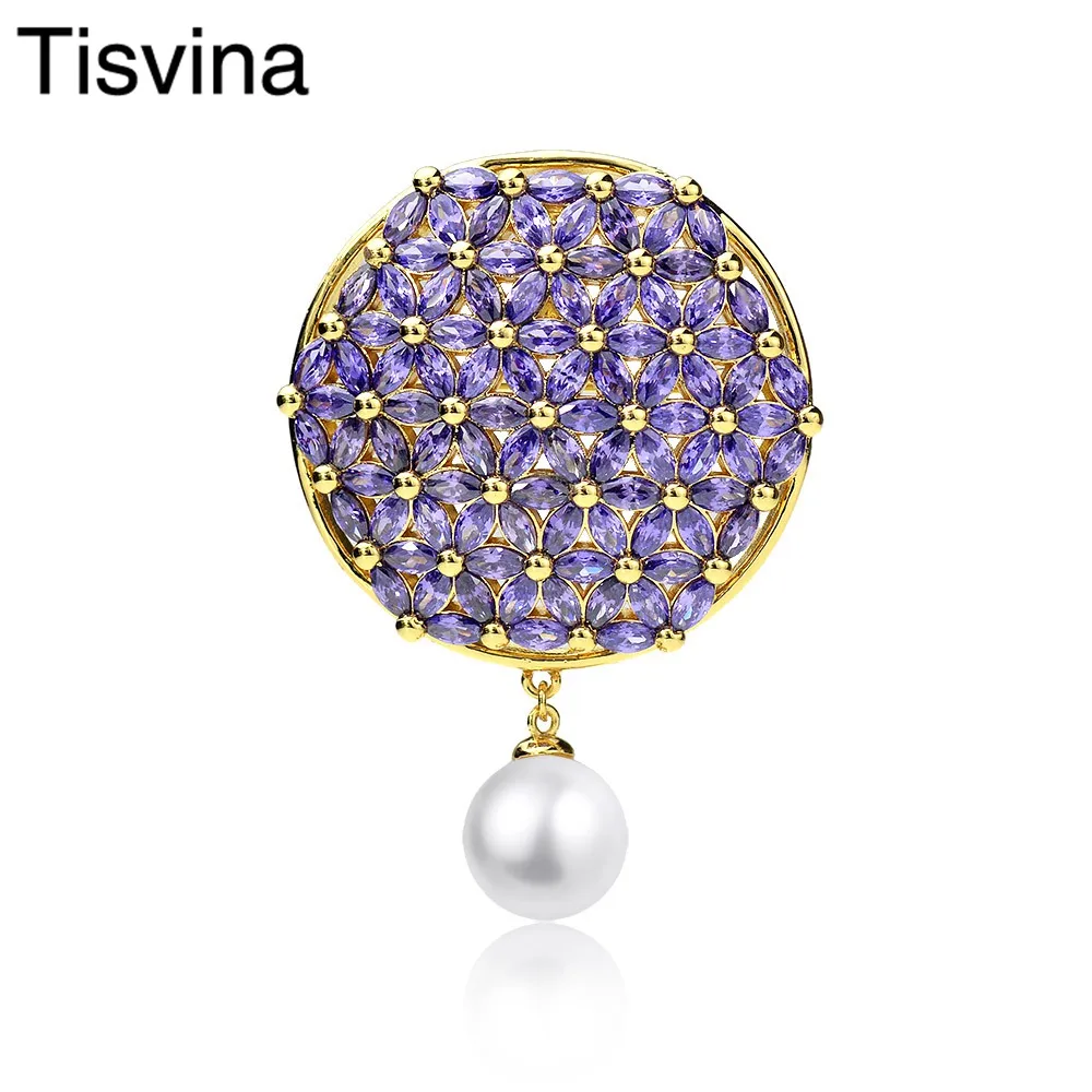 

Tisvina Elegance AAA High quality CZ & Freshwater Pearls Life Flower Brooches for Women Silver & Gold Pin Pendant Brooch Jewelry